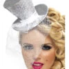 Mini Chapeau Burlesque Argent Avec Voilette