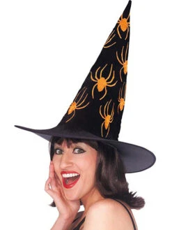 Chapeau De Sorcière Velours Avec Motifs Araignées Orange