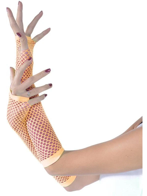 Mitaines En Filet Orange Fluo 80'S 1 Mitaines En Filet Orange Fluo 80'S